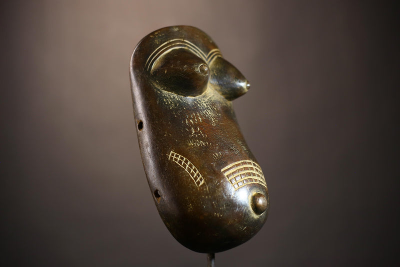 African tribal carved female mask wooden sculpture with breasts engraved scarification patterns ethnic art wall hanging decor-G5110