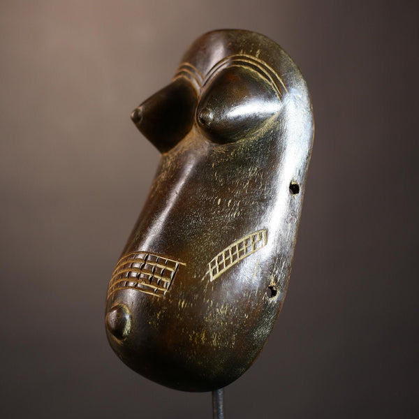 African tribal carved female mask wooden sculpture with breasts engraved scarification patterns ethnic art wall hanging decor-G5110
