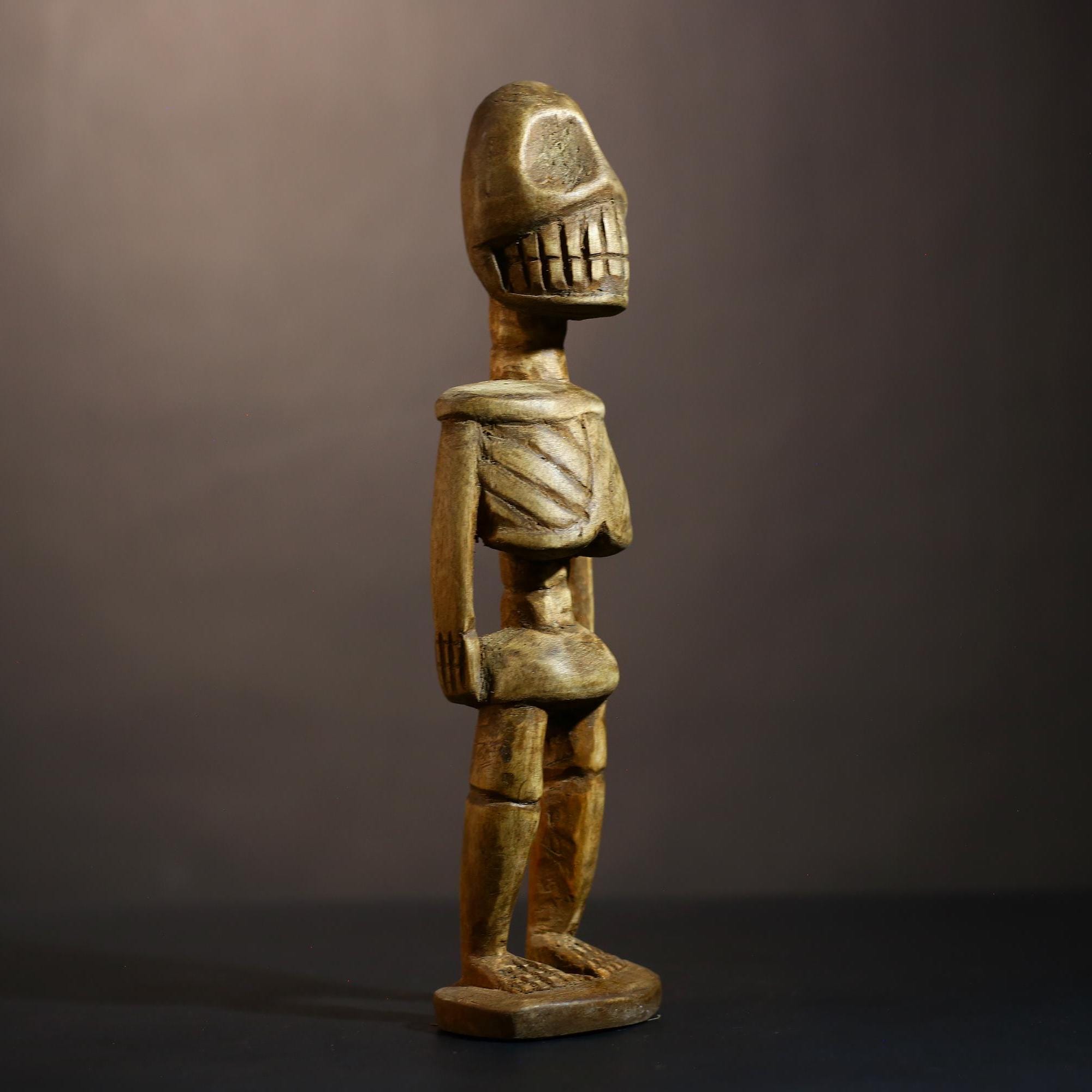 African Skeleton Figurine Carved Wood Tribal Statue Bone-Inspired Primitive Art Decor Vintage African Sculpture Home Display-G5109