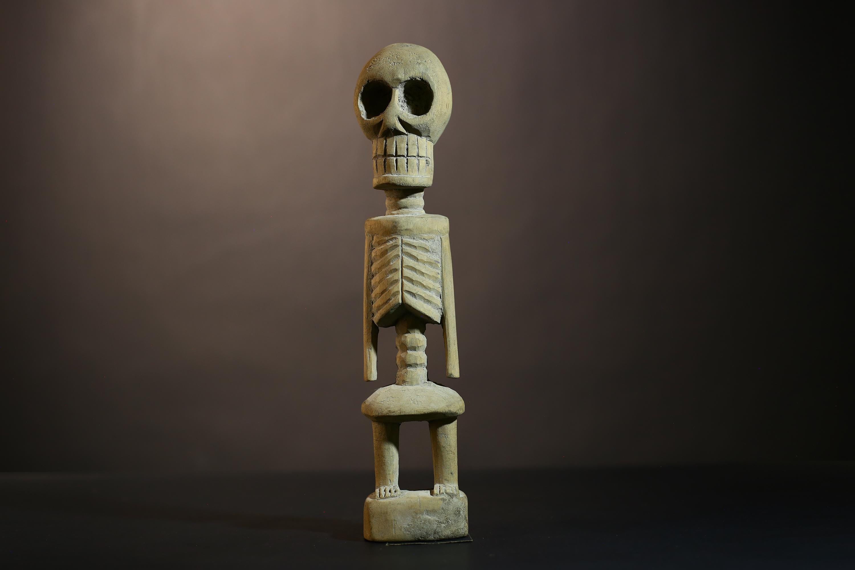 African tribal skeleton figure carved wood statue handmade ethnic art West Africa vintage style home decor cultural sculpture G5107