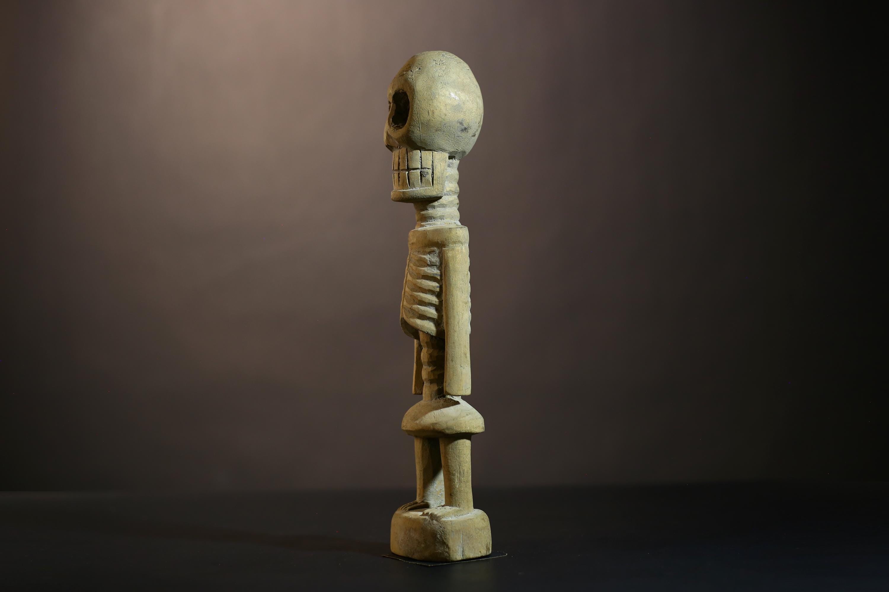 African tribal skeleton figure carved wood statue handmade ethnic art West Africa vintage style home decor cultural sculpture G5107