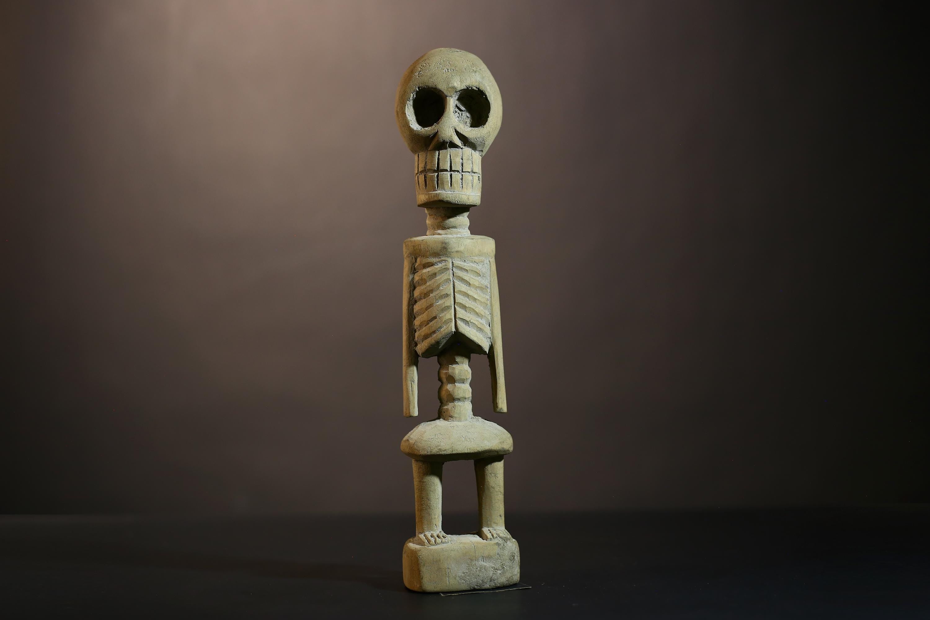 African tribal skeleton figure carved wood statue handmade ethnic art West Africa vintage style home decor cultural sculpture G5107