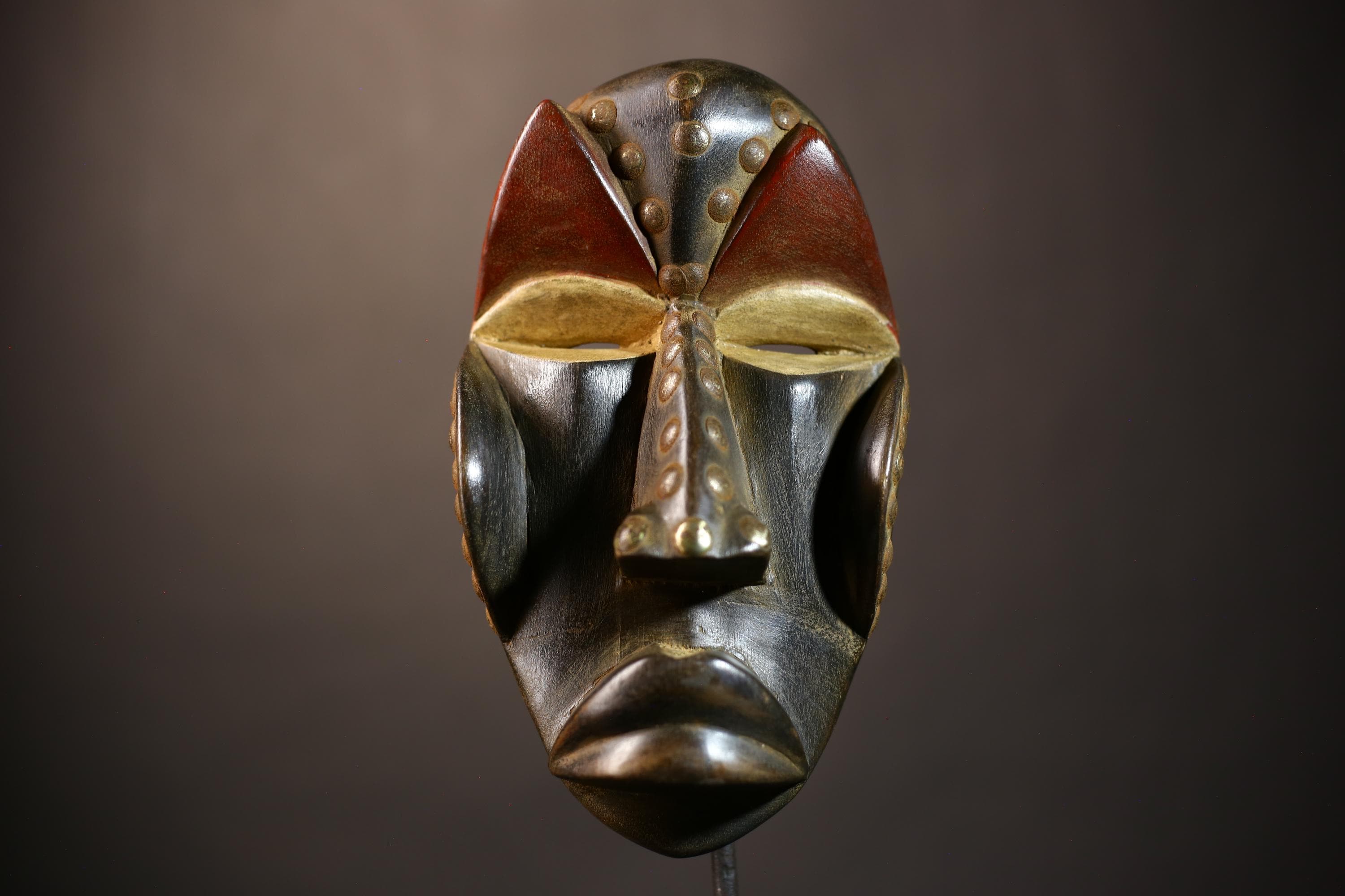 African Vintage Mask | Hand-Carved Dan Wooden Wall Decor | Unique Tribal Art | Ethnic Home Accent | Cultural Wall Hanging -G5102