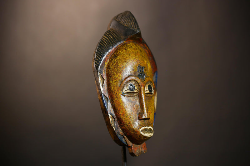 African Handmade Yellow Tribal Wood Mask | Guro Wall Hanging Decor Piece | Unique Ethnic Art | Authentic Cultural Mask for Home Decor -G4955