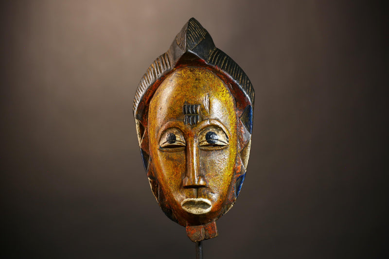 African Handmade Yellow Tribal Wood Mask | Guro Wall Hanging Decor Piece | Unique Ethnic Art | Authentic Cultural Mask for Home Decor -G4955