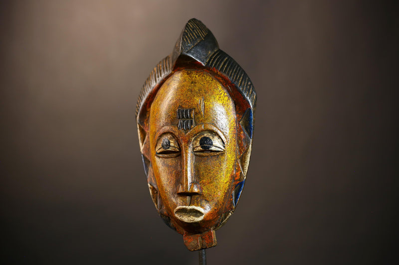 African Handmade Yellow Tribal Wood Mask | Guro Wall Hanging Decor Piece | Unique Ethnic Art | Authentic Cultural Mask for Home Decor -G4955