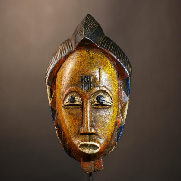 African Handmade Yellow Tribal Wood Mask | Guro Wall Hanging Decor Piece | Unique Ethnic Art | Authentic Cultural Mask for Home Decor -G4955