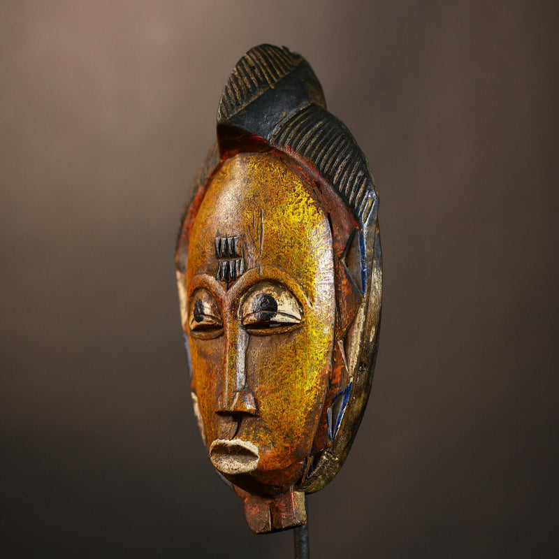 African Handmade Yellow Tribal Wood Mask | Guro Wall Hanging Decor Piece | Unique Ethnic Art | Authentic Cultural Mask for Home Decor -G4955