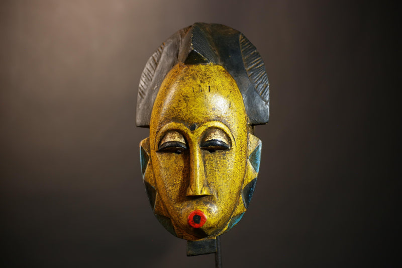 African Handmade Yellow Tribal Wood Mask | Guro Wall Hanging Decor Piece | Unique Ethnic Art | Authentic Decorative Mask for Home  -G4954