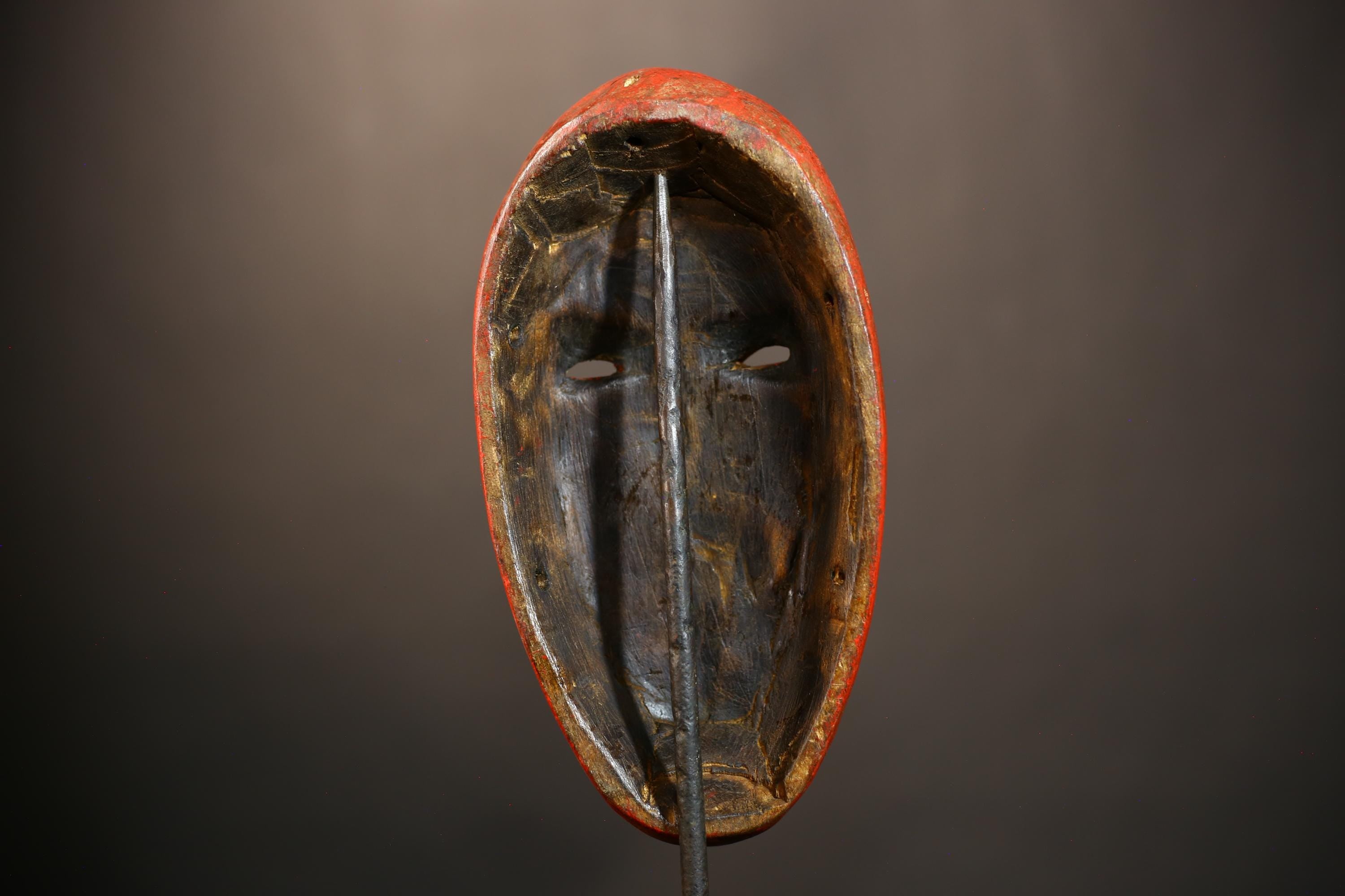 African Tribal Red Elephant Nose Mask | Unique Wooden Face Art Decor | Handcrafted Ethnic Wall Hanging | Vibrant Cultural Home Accent-G4953