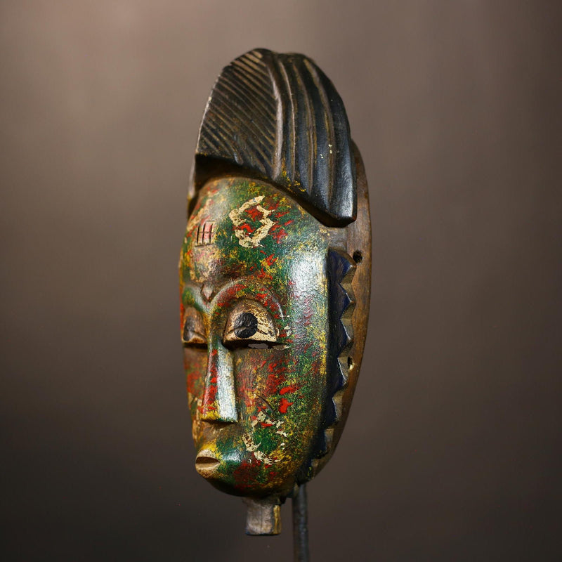 African Hand-Carved Mask | Tribal Wood Guro Baule Unique Art | Wall Decor | Authentic Ethnic Home Accent | Artisan Decorative Mask-G4949