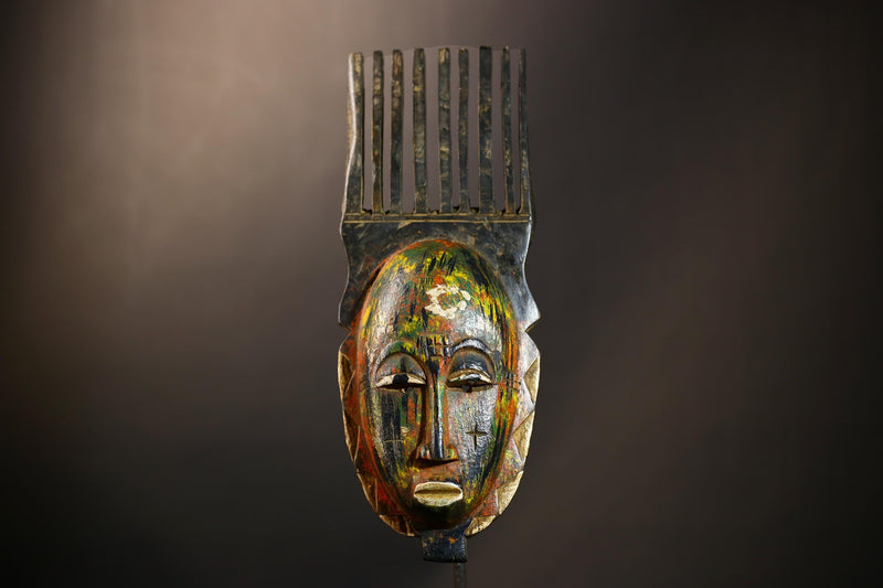 African Hand-Carved Mask | Tribal Wood Guro Baule Unique Art | Decorative Wall Decor | Authentic Ethnic Home Accent | Artisan Craft -G4948