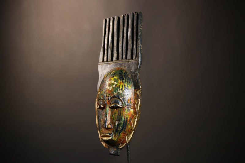 African Hand-Carved Mask | Tribal Wood Guro Baule Unique Art | Decorative Wall Decor | Authentic Ethnic Home Accent | Artisan Craft -G4948