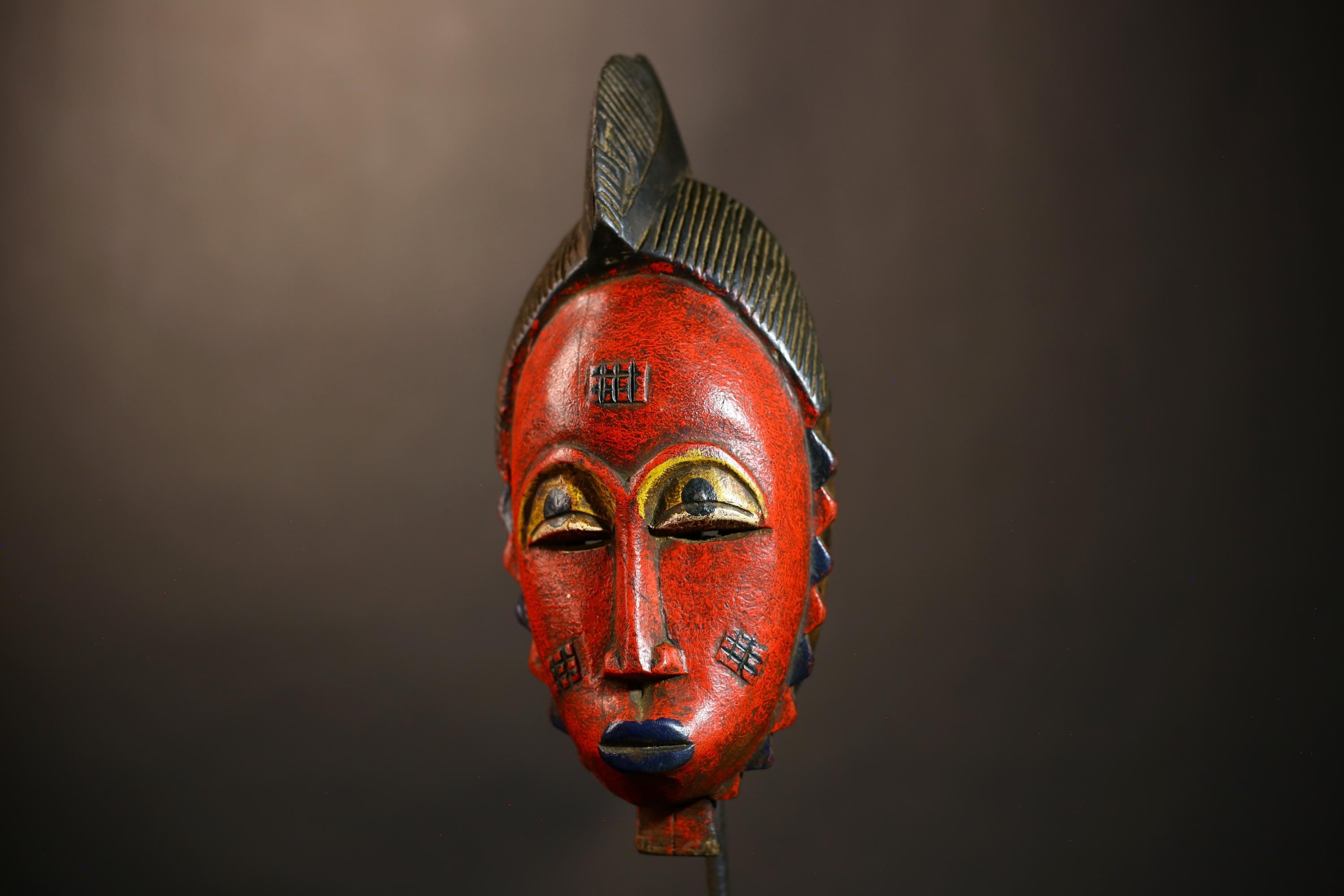 Hand-Carved Africa Guro Baule Mask | Red Color Wall Hanging | Unique Collectible Art | Ethnic Decor for Home | Cultural Heritage Piece-G4957