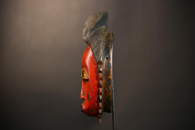 Hand-Carved Africa Guro Baule Mask | Red Color Wall Hanging | Unique Collectible Art | Ethnic Decor for Home | Cultural Heritage Piece-G4957