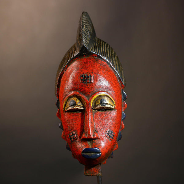 Hand-Carved Africa Guro Baule Mask | Red Color Wall Hanging | Unique Collectible Art | Ethnic Decor for Home | Cultural Heritage Piece-G4957