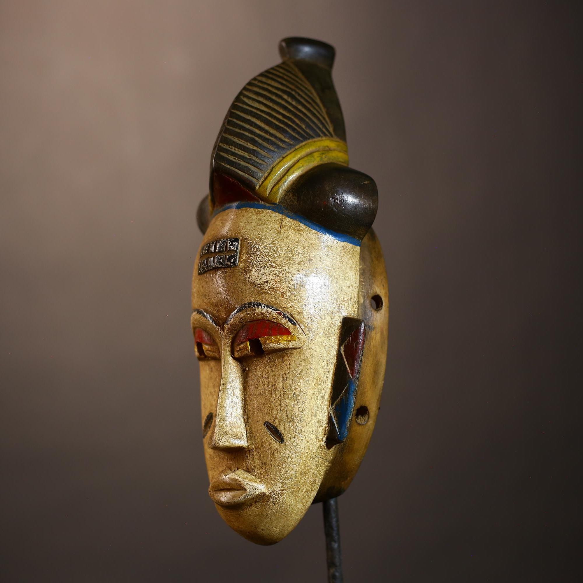 African | Vintage Mask | Unique Hand-Carved Guro Wooden Tribal Wall Decor | Cultural Art | Rustic Home Decor | Authentic Gift-G5116