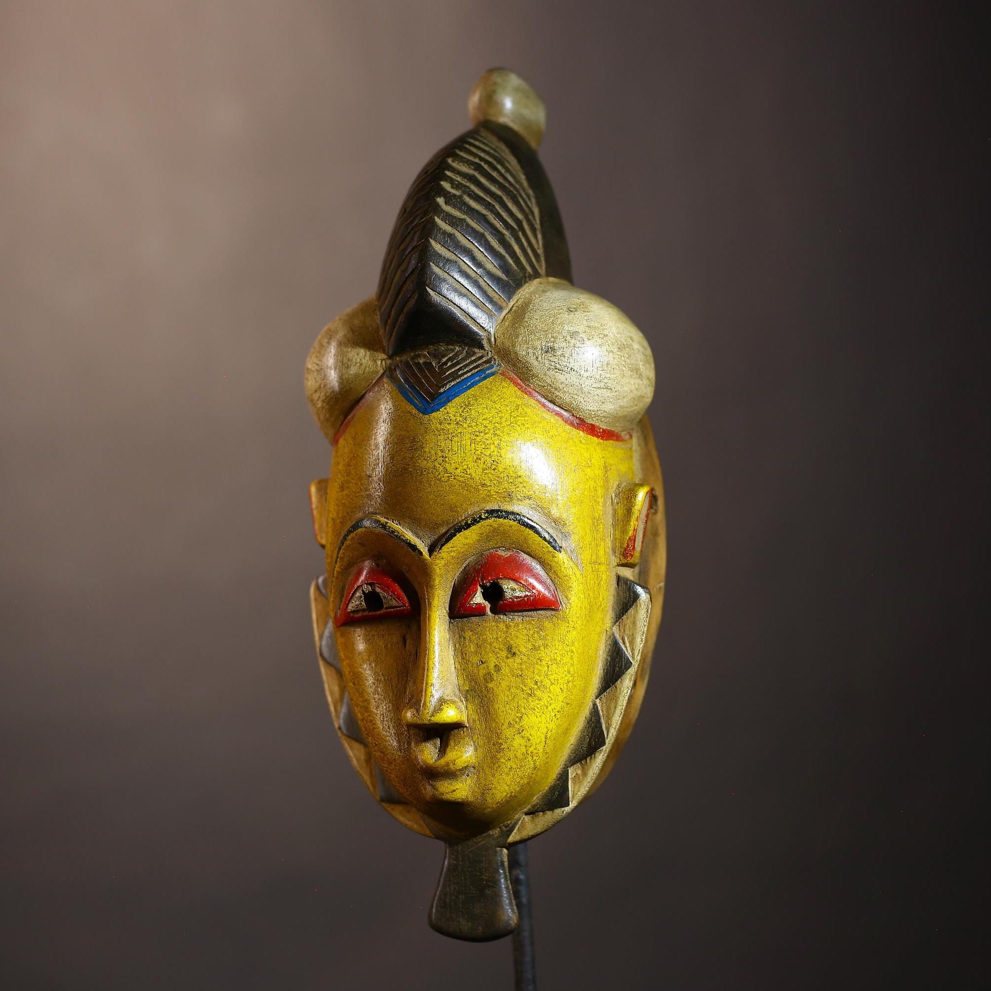 African | Vintage Mask | Unique Hand-Carved Guro Wood Wall Decor | Tribal Art | Cultural Decor | Rustic Home Accent | Authentic Gift  -G5114