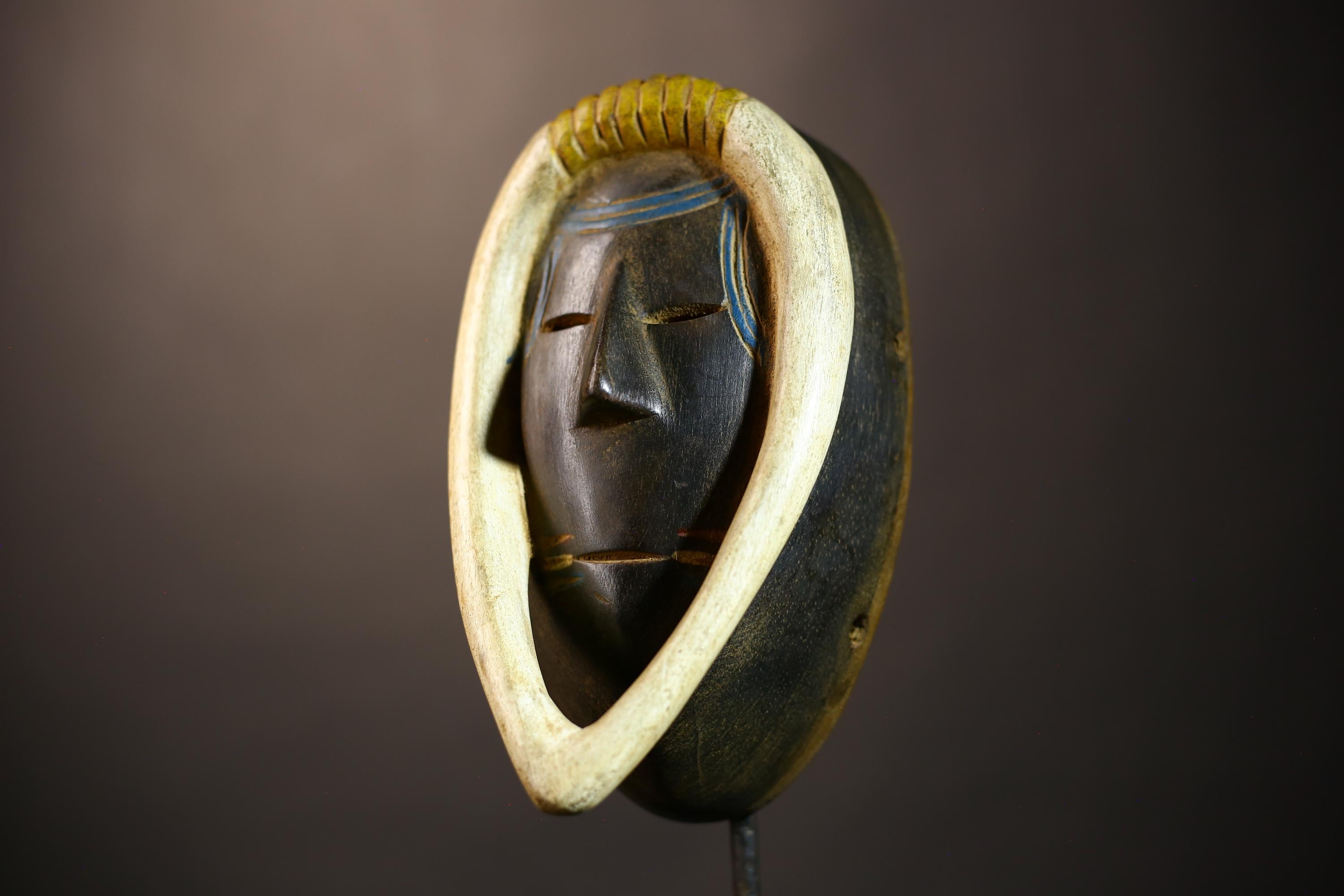 African | Vintage Mask | Hand Carved Baule Sculpture | Unique Wall Decor | Tribal Art | Cultural Accent | Rustic Home Gift  -G5112
