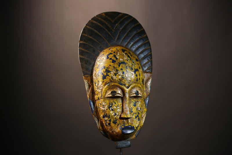 Unique African Multi-Colored Baule Mask | Vibrant Wall Art Sculpture | Handmade Home Decor | Authentic Tribal Accent Piece -G4974