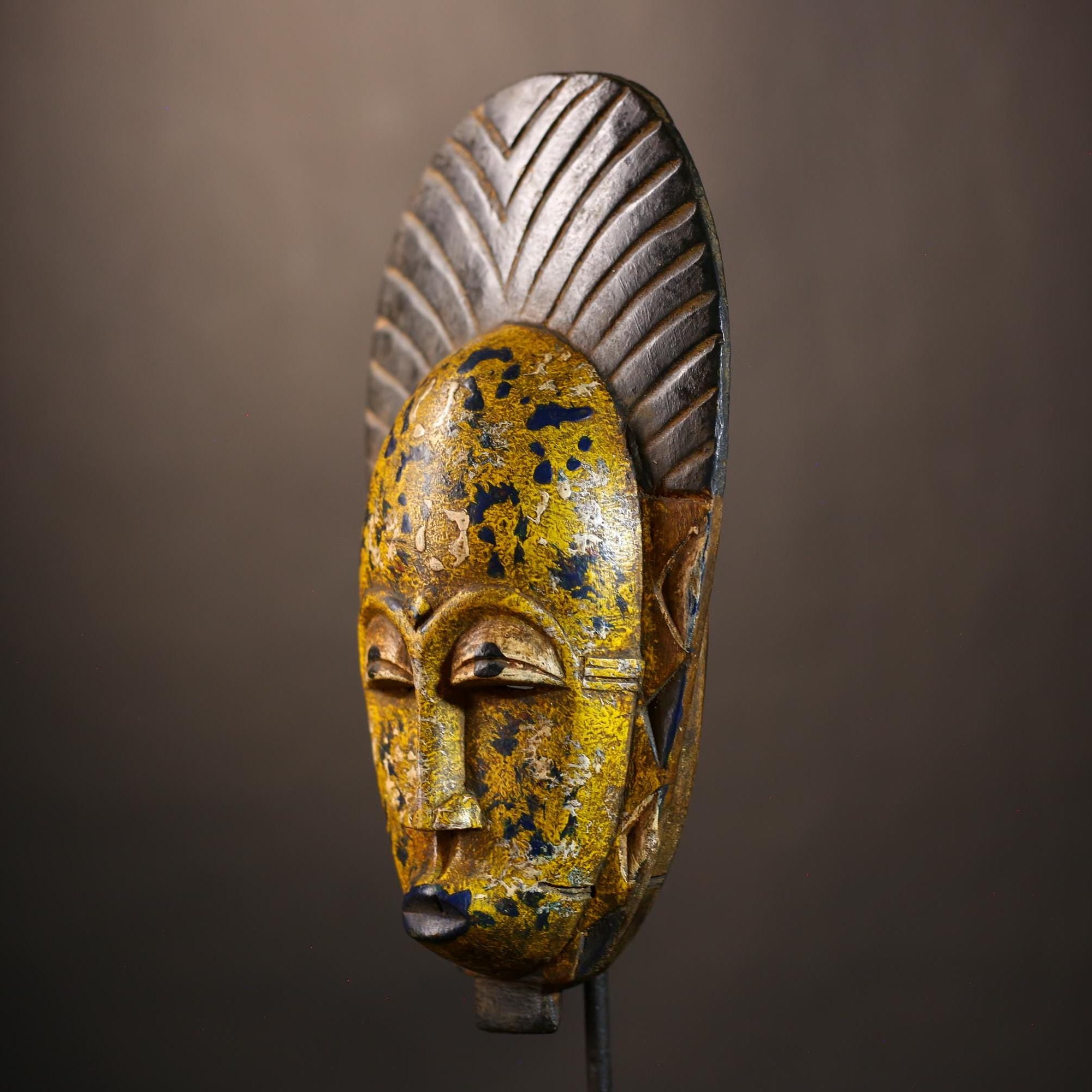 Unique African Multi-Colored Baule Mask | Vibrant Wall Art Sculpture | Handmade Home Decor | Authentic Tribal Accent Piece -G4974