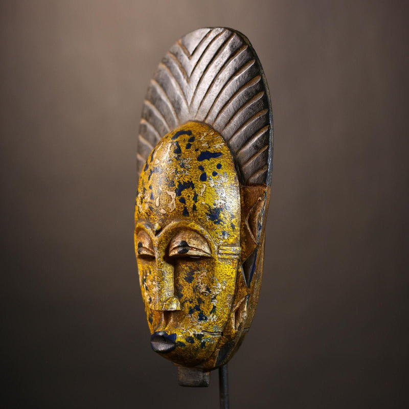 Unique African Multi-Colored Baule Mask | Vibrant Wall Art Sculpture | Handmade Home Decor | Authentic Tribal Accent Piece -G4974