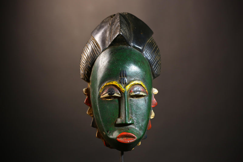 African Mask - Green Baule Decor | Unique Cultural Wall Art Sculpture | Handmade Tribal Accent Piece for Home Decor-G4971