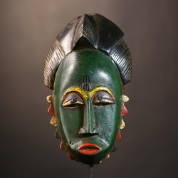 African Mask - Green Baule Decor | Unique Cultural Wall Art Sculpture | Handmade Tribal Accent Piece for Home Decor-G4971