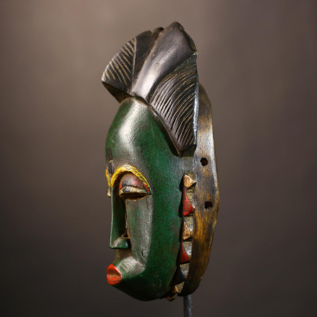 African Mask - Green Baule Decor | Unique Cultural Wall Art Sculpture | Handmade Tribal Accent Piece for Home Decor-G4971