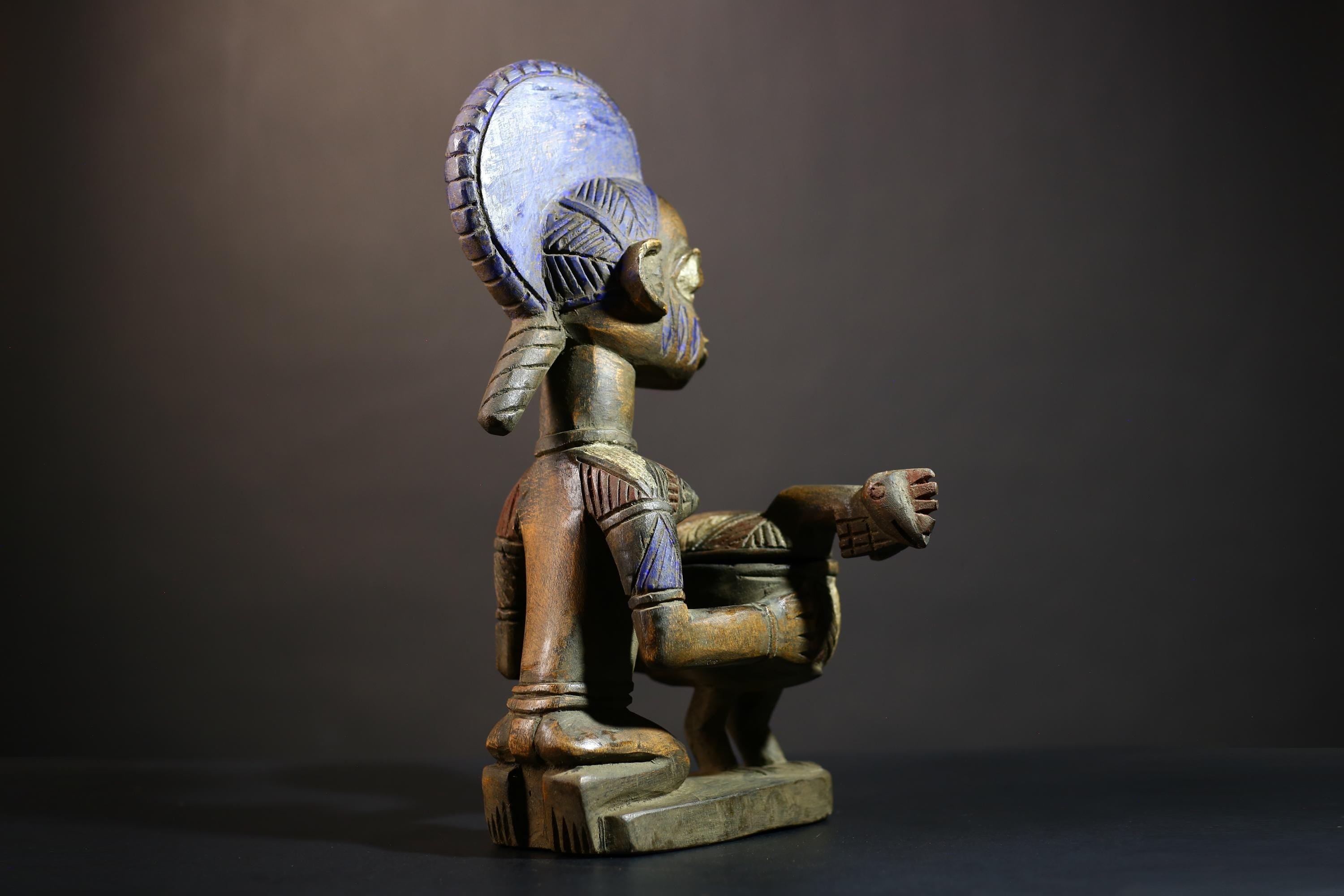 African Vintage Antique Art | Yoruba Peoples Figure | Olumeye Offering Bowl | Unique Cultural Decor Piece-G4985