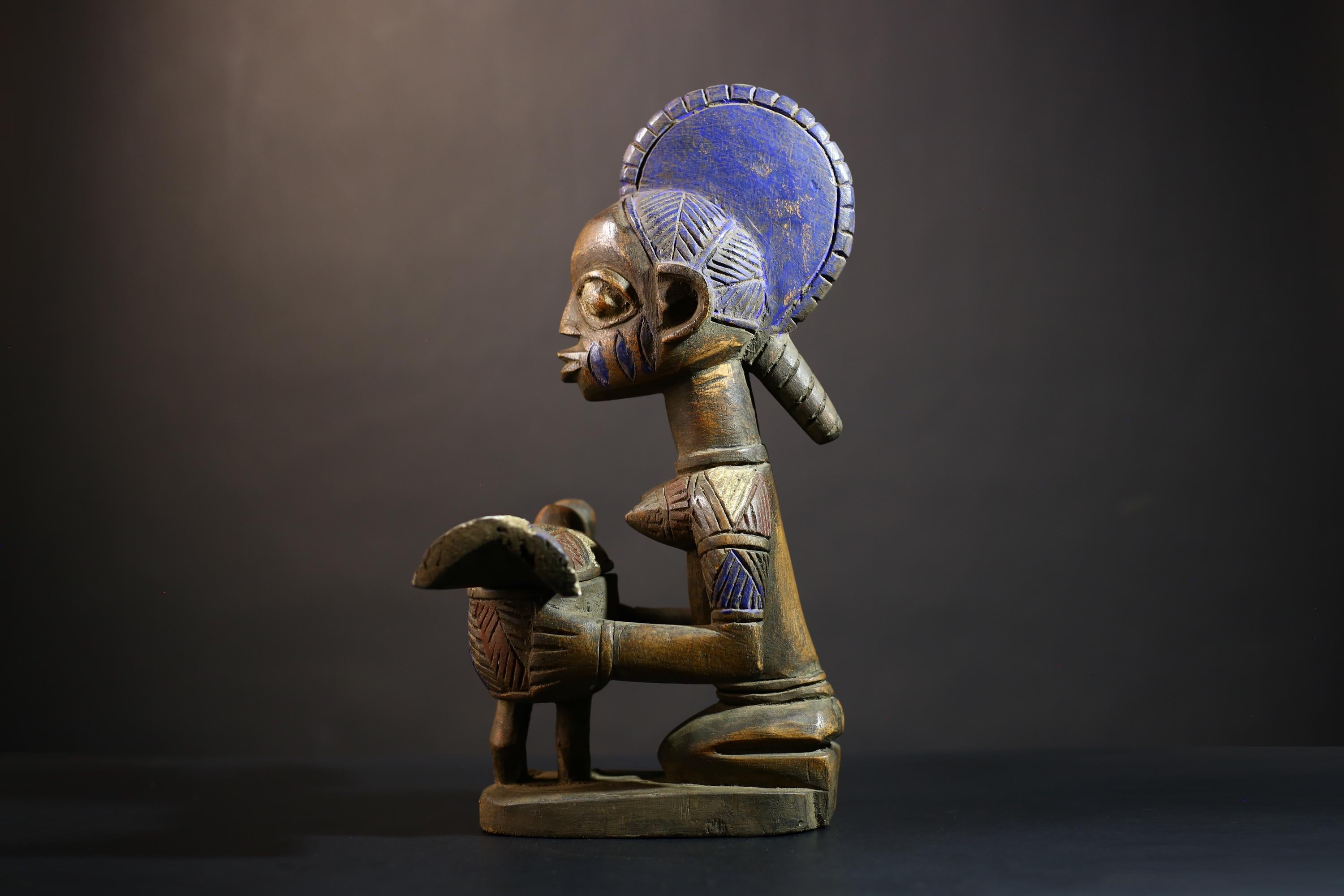 African Vintage Antique Art | Yoruba Peoples Figure | Olumeye Offering Bowl | Unique Cultural Decor Piece-G4985