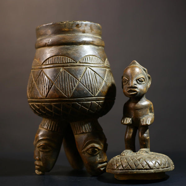 African Vintage Antique Art Figure | Olumeye Kneeling Female Statue | Unique Culturally Significant Decor Piece -G4984