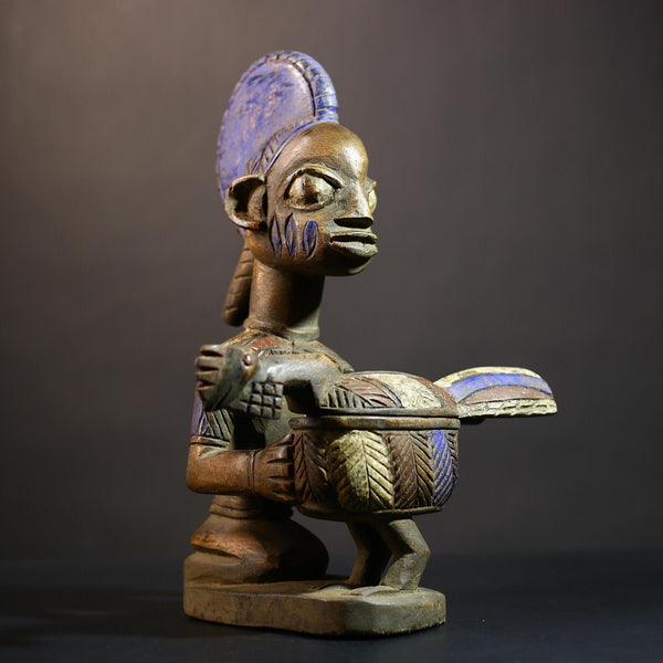 African Vintage Antique Art | Yoruba Peoples Figure | Olumeye Offering Bowl | Unique Cultural Decor Piece-G4985