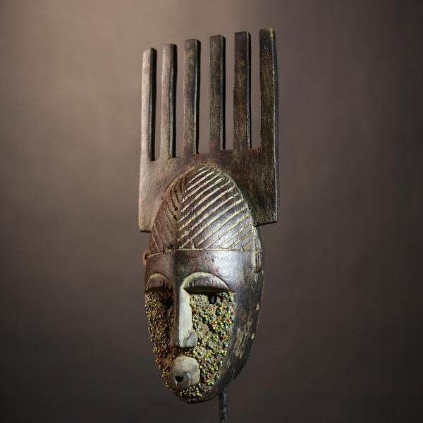 African Vintage Artisan Mask | Antique Traditional Wall Art Figure Decor | Unique Cultural Home Accent-G4977