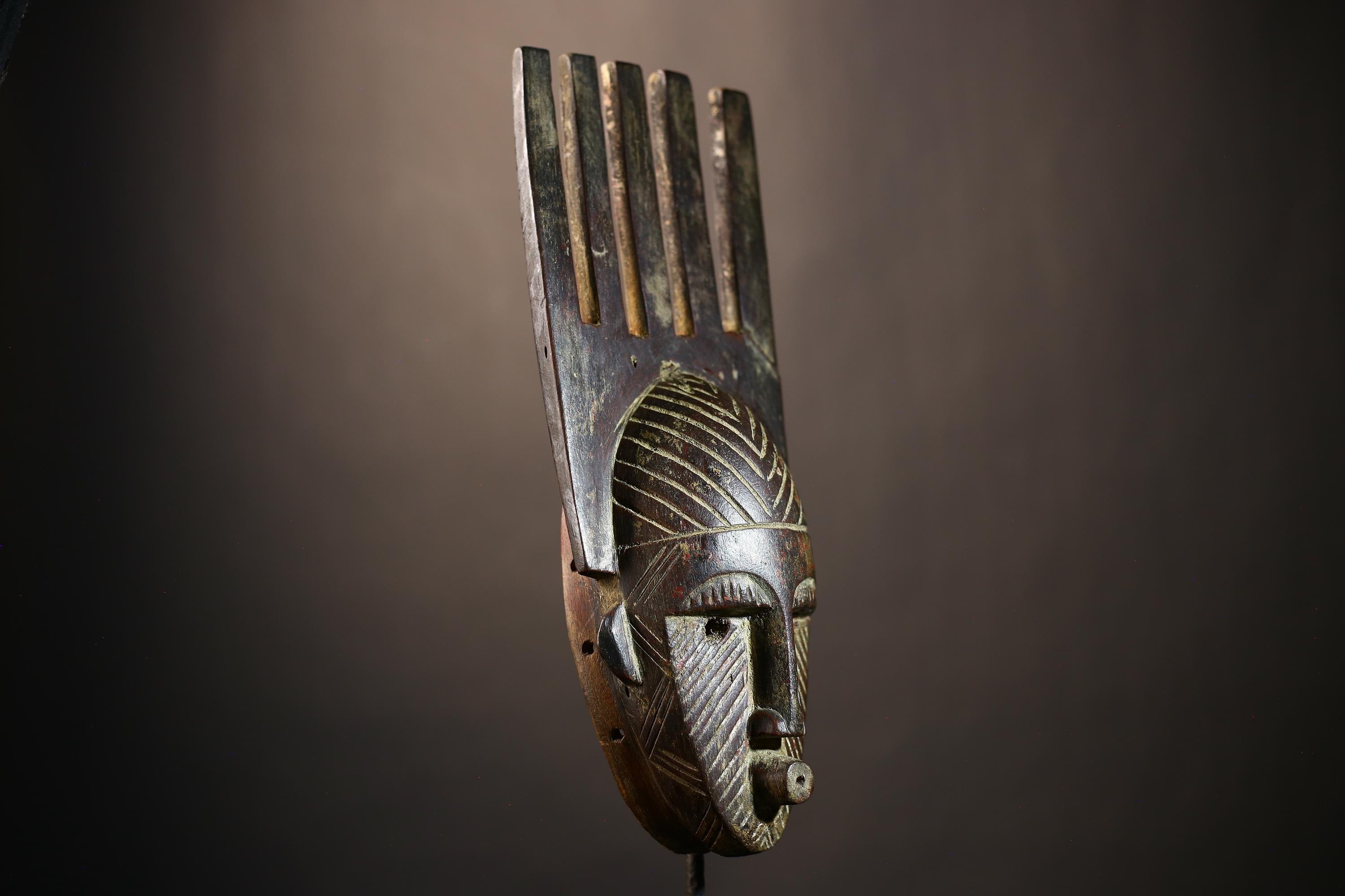 African Vintage Artisan Mask | Antique Traditional Wall Art Figure Decor | Unique Cultural Home Accent-G4976