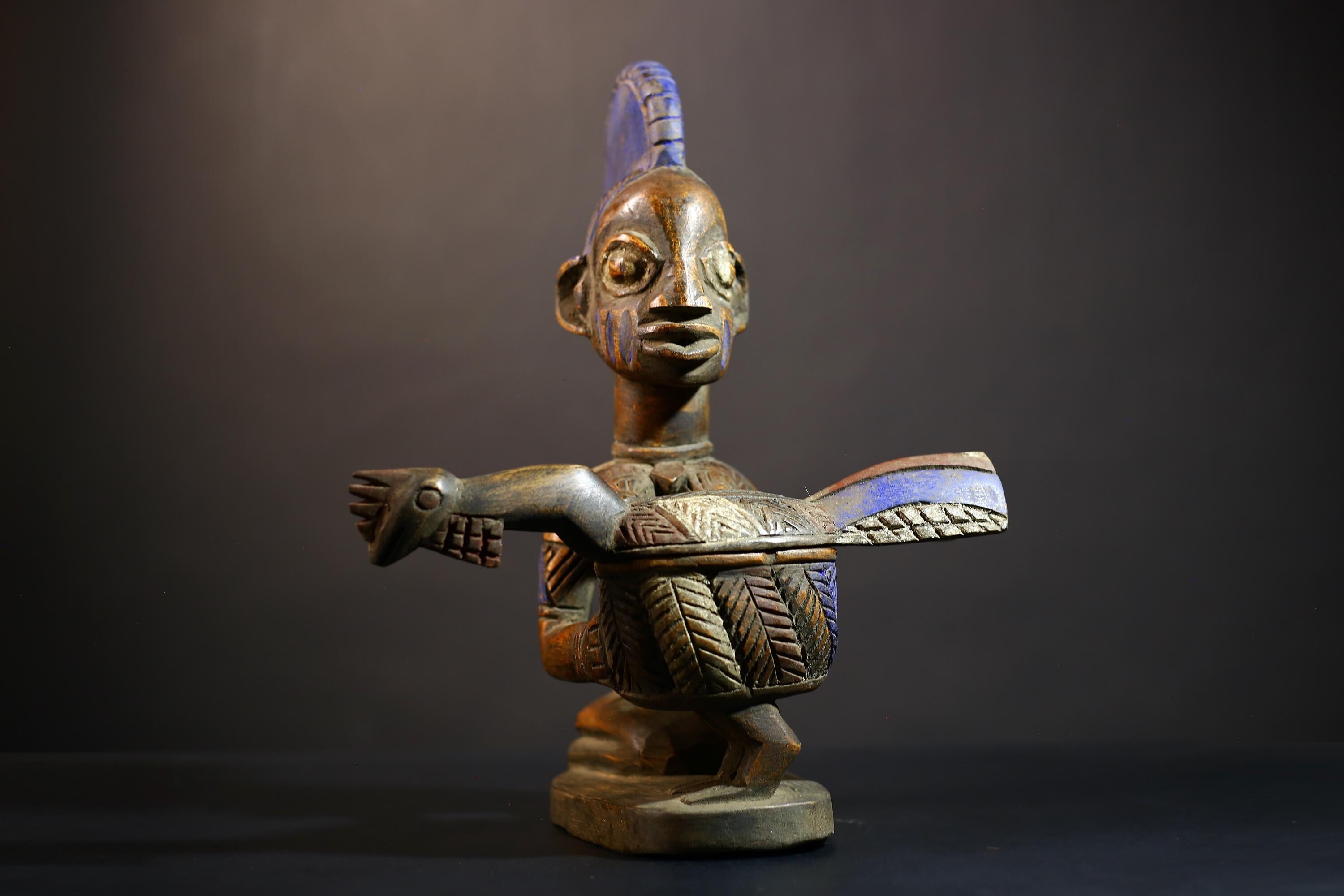 African Vintage Antique Traditional Art Figure Kneeling Lady with Child | Unique African Decor | Hand-Carved Wood | Traditional Art -G4989