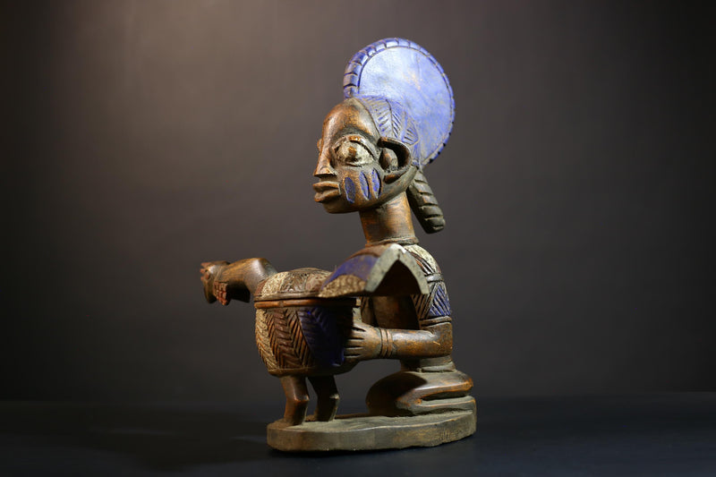 African Vintage Antique Traditional Art Figure Kneeling Lady with Child | Unique African Decor | Hand-Carved Wood | Traditional Art -G4989
