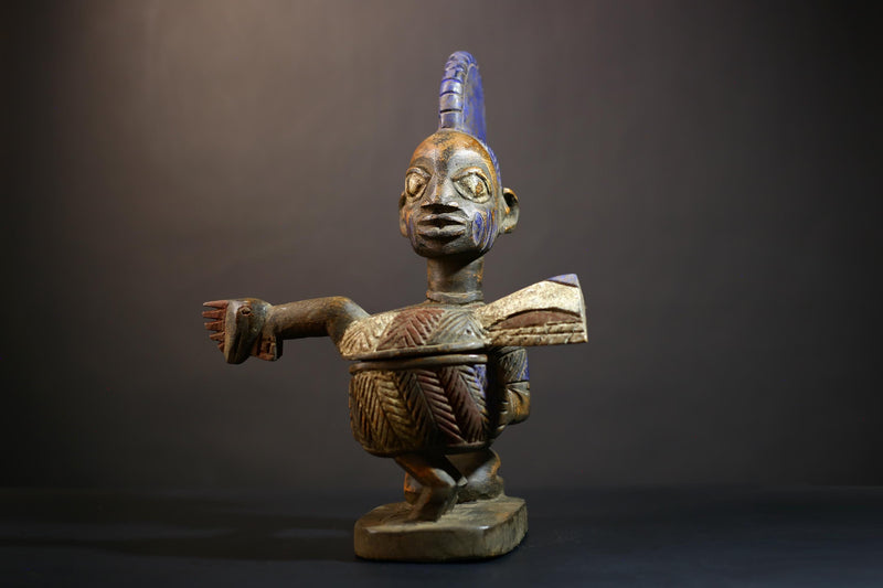 African Vintage Antique Art Figure | Traditional Kneeling Lady with Child | Unique Home Decor | Hand-Carved Wood Sculpture | Ethnic -G4988