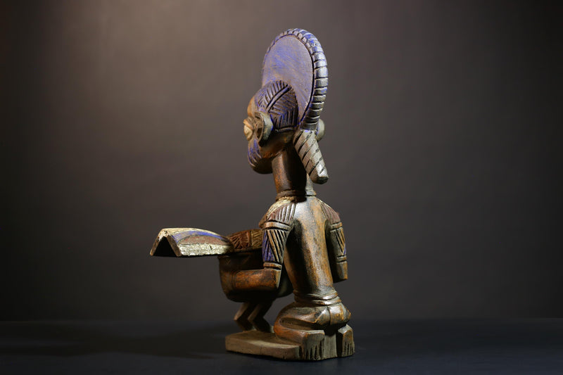 African Vintage Antique Carved Wood Art Figure | Traditional Kneeling Lady | Unique Home Decor | Cultural Heritage Sculpture-G4987