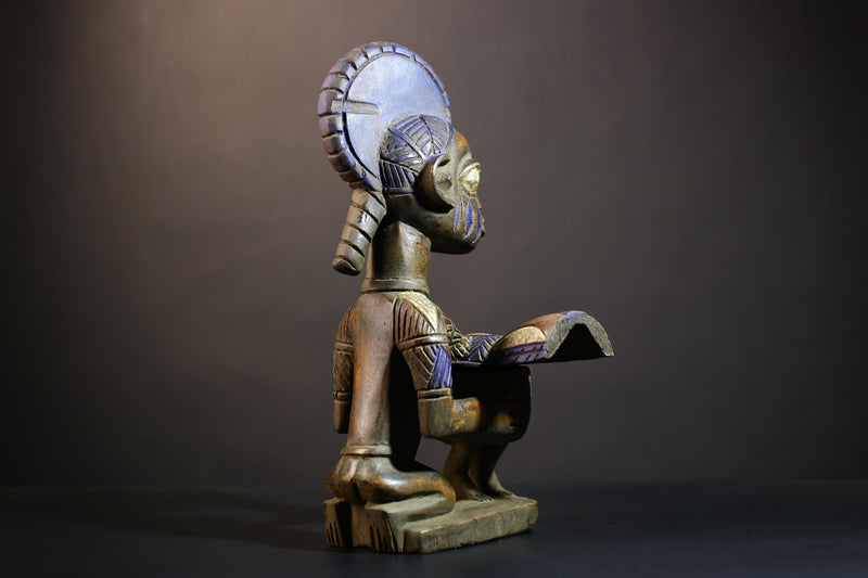 African Vintage Carved Wood Art | Antique Traditional Figure | Lady With Dish | Unique Home Decor | Cultural Art Collection-G4993