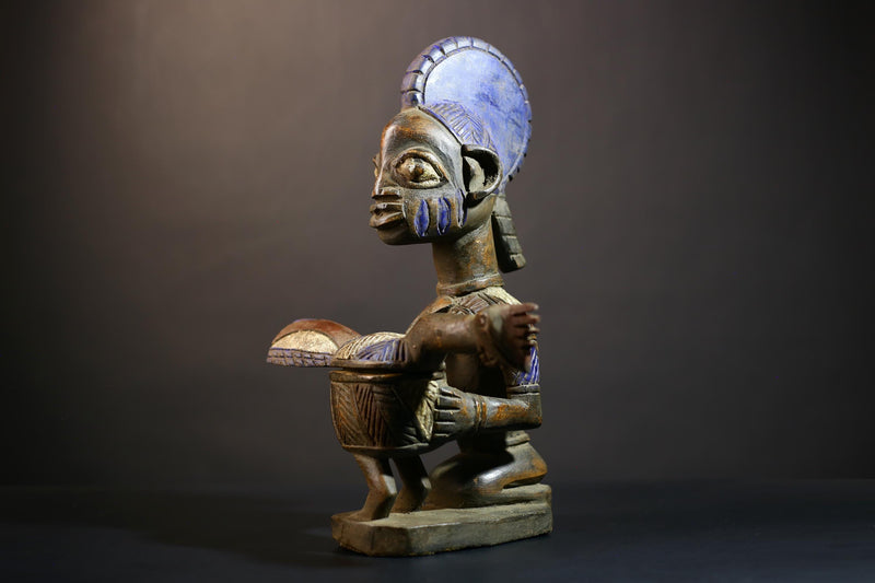 African Vintage Carved Wood Art | Antique Traditional Figure | Lady With Dish | Unique Home Decor | Cultural Art Collection-G4993
