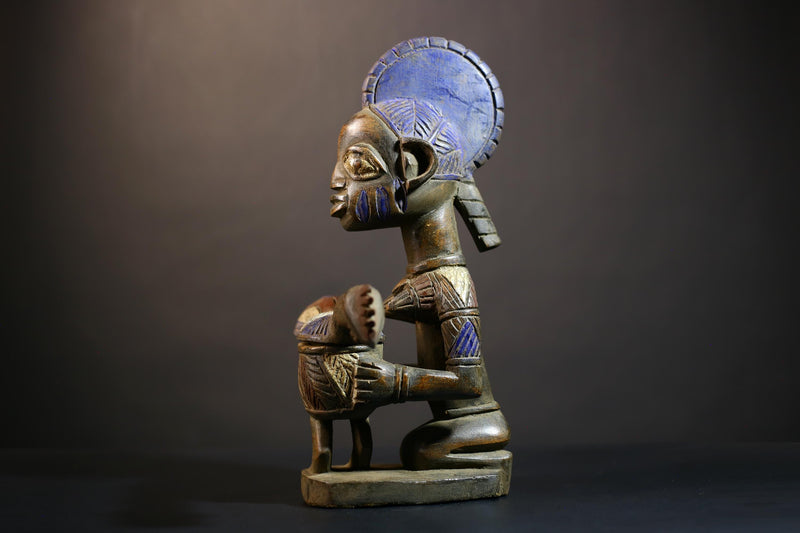 African Vintage Carved Wood Art | Antique Traditional Figure | Lady With Dish | Unique Home Decor | Cultural Art Collection-G4993