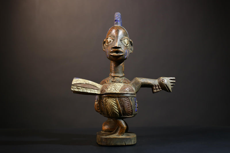 African Vintage Antique Wood Figure | Traditional Carved Art | Elegant Lady with Dish | Unique Home Decor | Collectible Sculpture-G4990