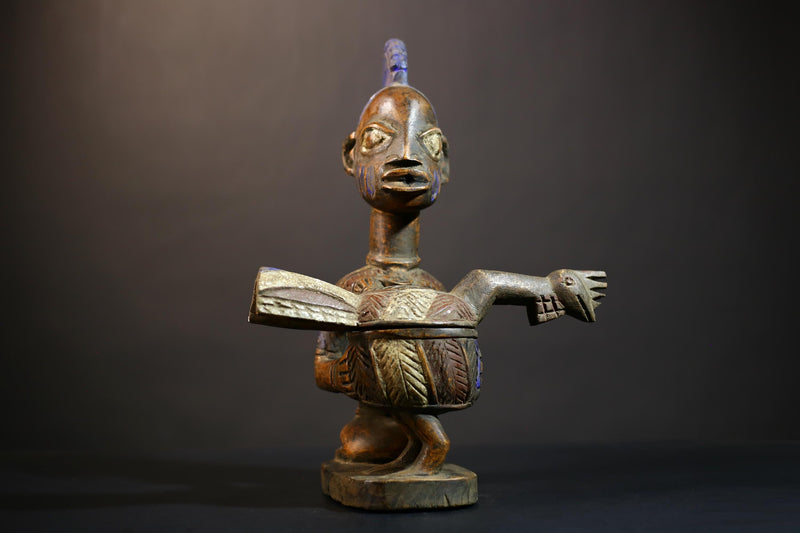 African Vintage Antique Wood Figure | Traditional Carved Art | Elegant Lady with Dish | Unique Home Decor | Collectible Sculpture-G4990