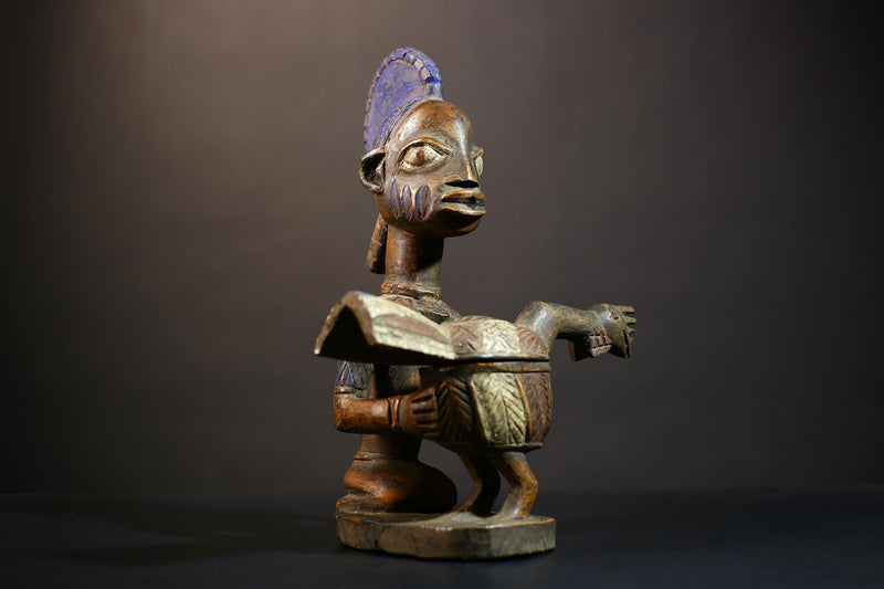 African Vintage Antique Wood Figure | Traditional Carved Art | Elegant Lady with Dish | Unique Home Decor | Collectible Sculpture-G4990