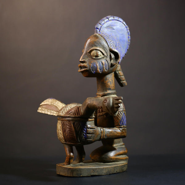 African Vintage Antique Wood Figure | Traditional Carved Art | Elegant Lady with Dish | Unique Home Decor | Collectible Sculpture-G4990