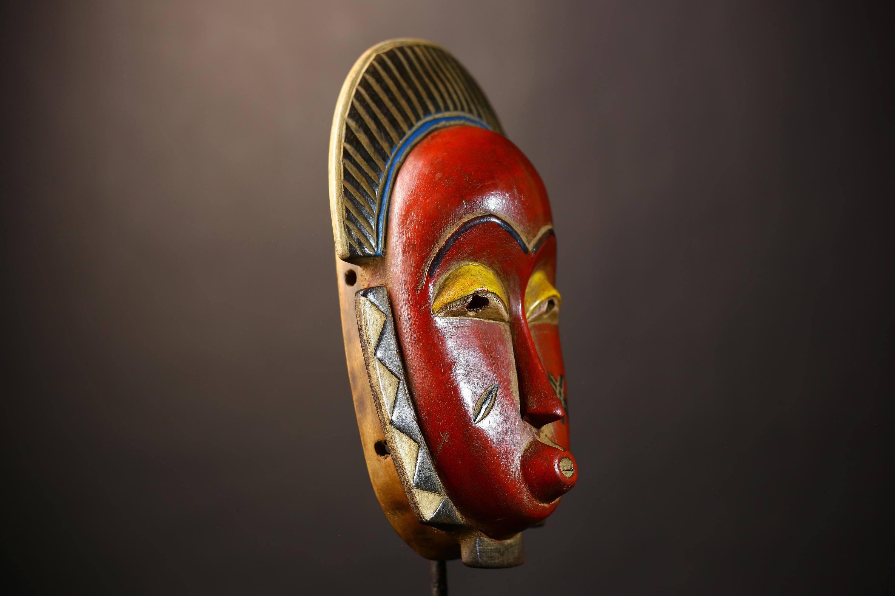 African Baule Wooden Mask | Authentic Hand-Carved | Tribal Wall Art Decor | Unique Home Accent | Cultural Heritage Piece-G5014