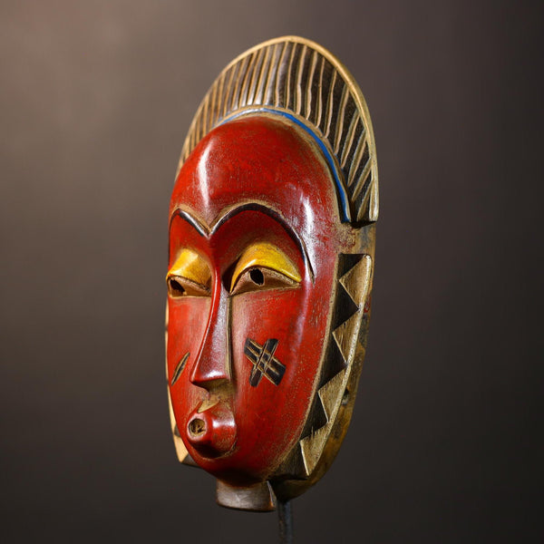 African Baule Wooden Mask | Authentic Hand-Carved | Tribal Wall Art Decor | Unique Home Accent | Cultural Heritage Piece-G5014