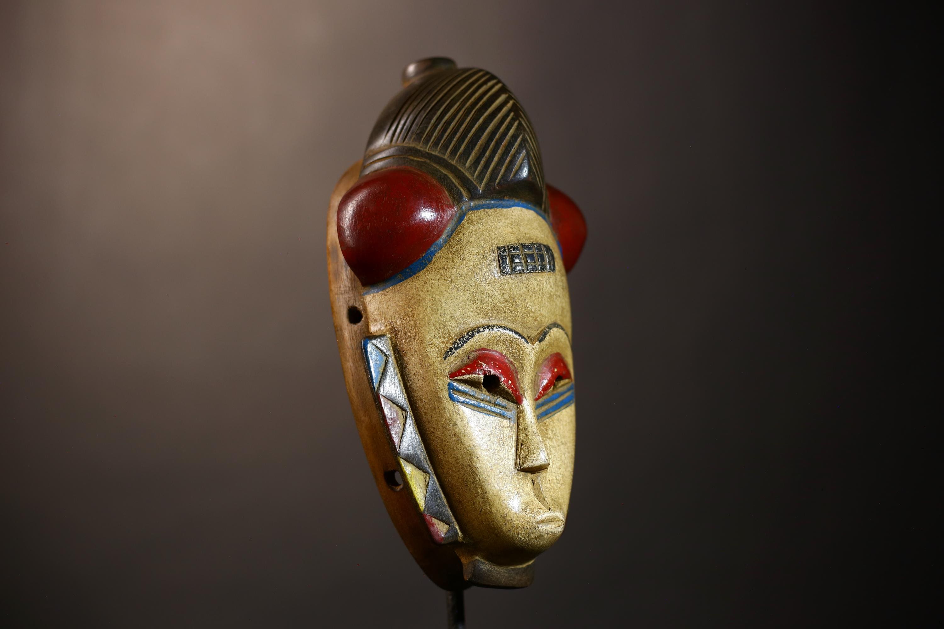 African Mask Vintage | Baule Guro Handcrafted Wood Tribal Art | Unique Wall Decor | Authentic Ethnic Accent for Home-G5020