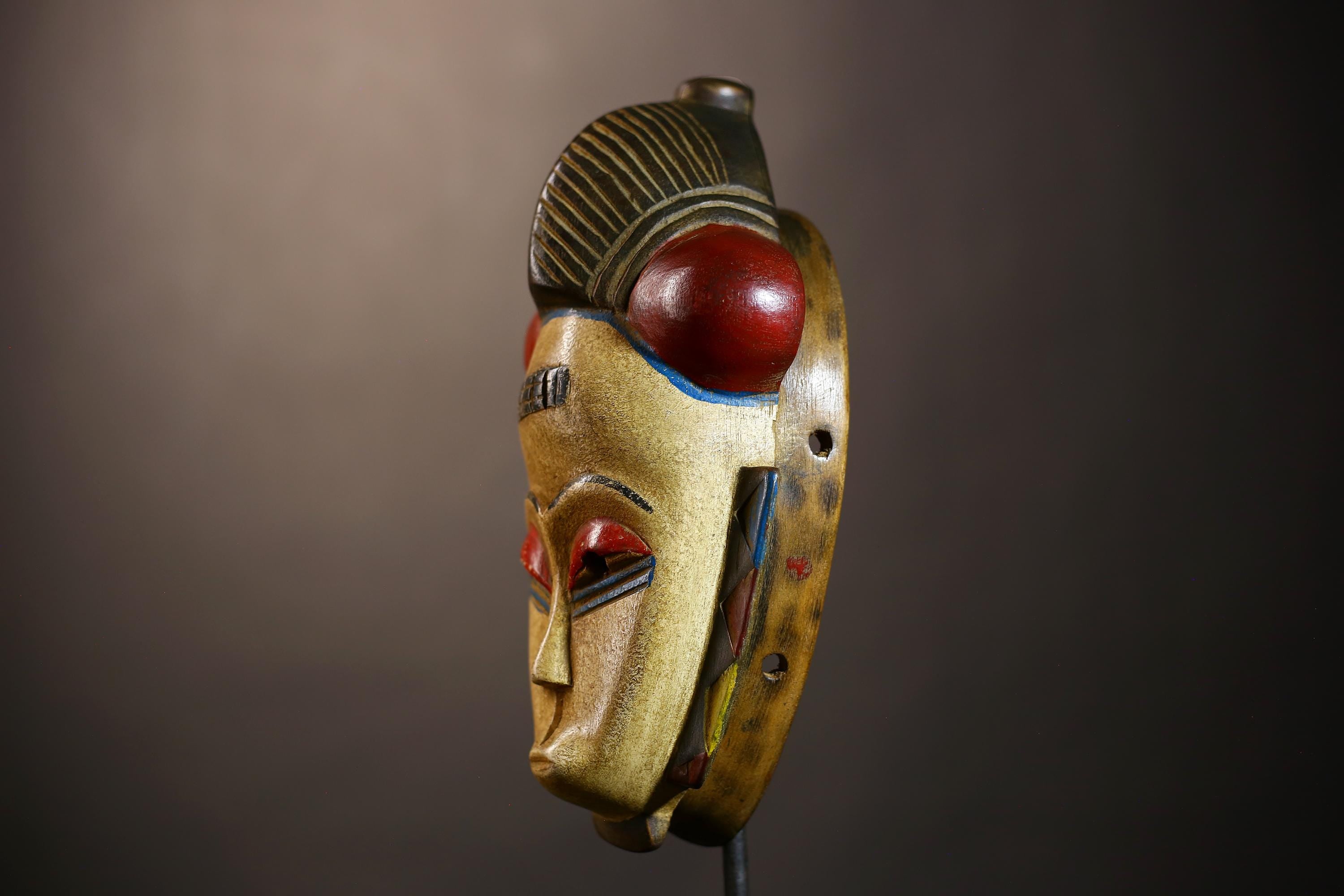 African Mask Vintage | Baule Guro Handcrafted Wood Tribal Art | Unique Wall Decor | Authentic Ethnic Accent for Home-G5020